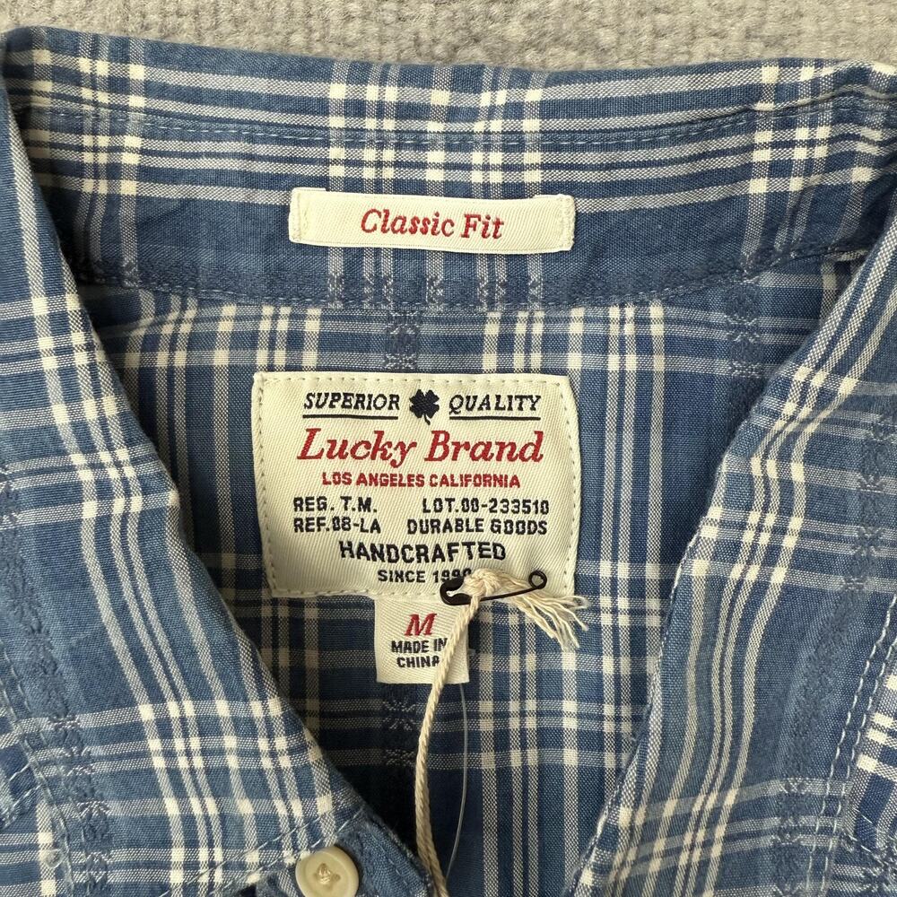 Lucky Brand Shirt Mens Medium Blue Plaid Classic Fit Long Sleeve True Indigo - Picture 4 of 9